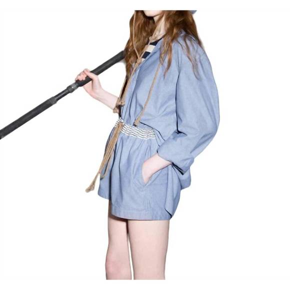 NEW THESALTING women's drawstring short short in washed chambray - Picture 2 of 2